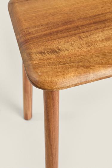 BEVELLED ACACIA STOOL - Brown by Zara - Image 2