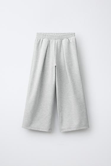 БРЮКИ WIDE LEG ИЗ ИНТЕРЛОКА С ВЫТАЧКАМИ — СЕРЫЙ С МЕЛАНЖЕВЫМ ЭФФЕКТОМ от Zara