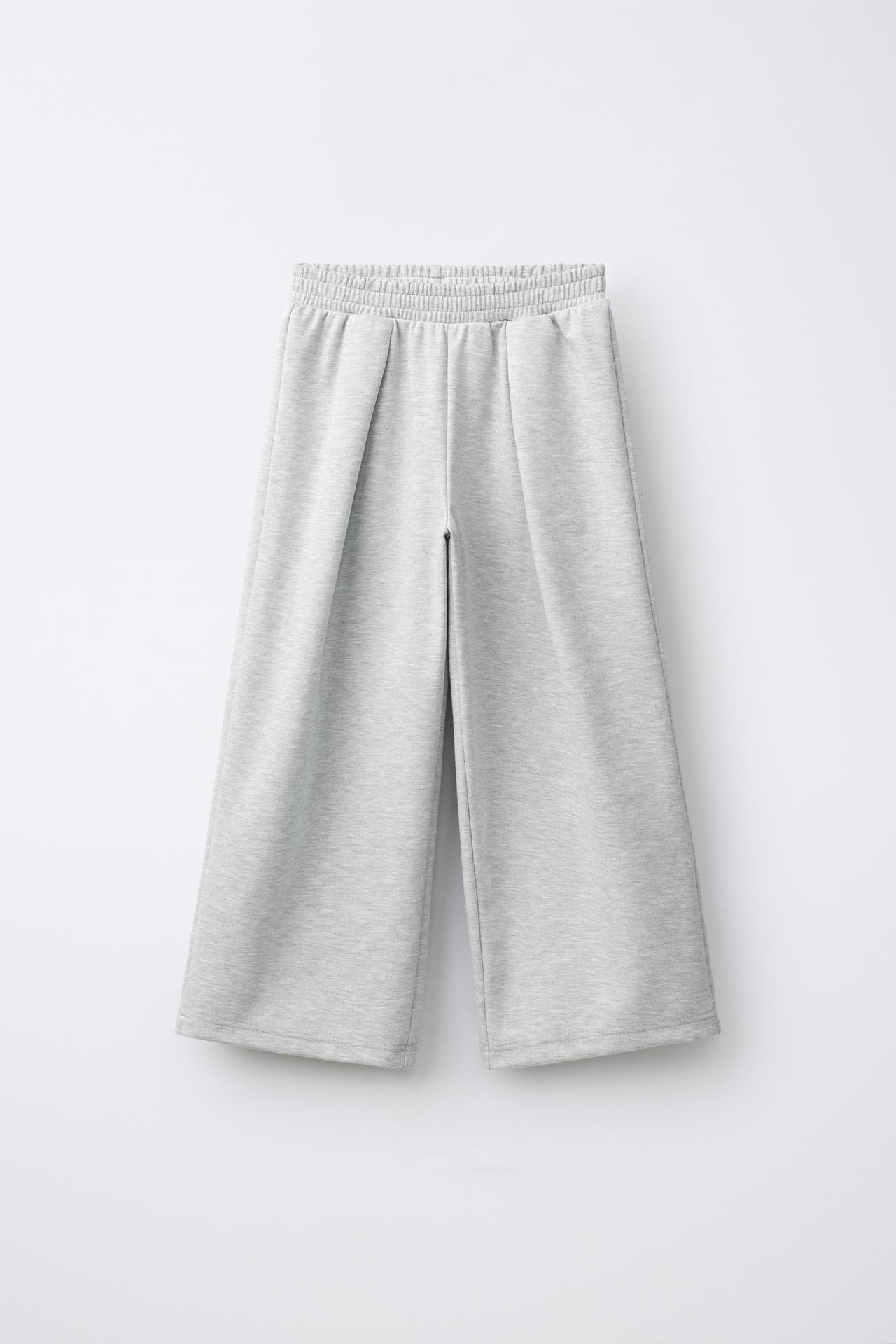 INTERLOCK PLEATED WIDE-LEG PANTS — Gray marl