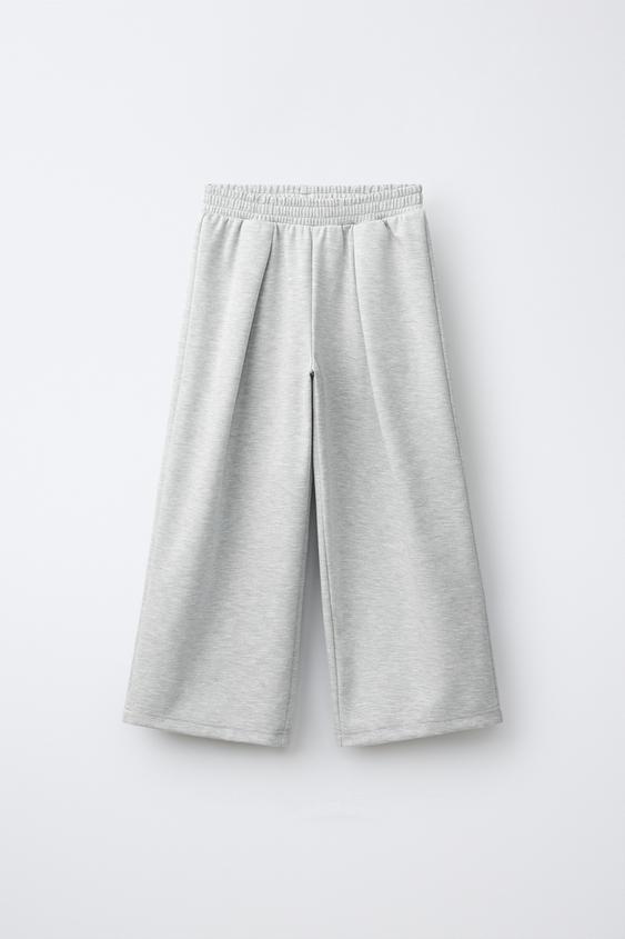 Zara INTERLOCK PLEATED WIDE-LEG PANTS - Gray marl - Image 0