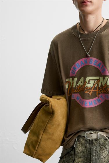 WASHED SWEATSHIRT WITH SLOGAN - Brown by Zara