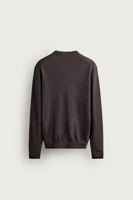 PULL REGULAR FIT COTON-CACHEMIRE - marron chiné de Zara - Image 7