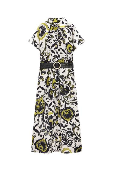 BELTED PRINTED DRESS