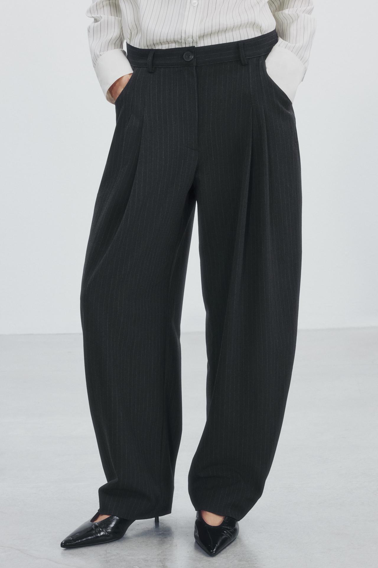 ZW COLLECTION PINSTRIPE BARREL PANTS — Brown Stripes