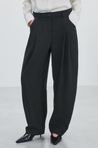 ZW COLLECTION PINSTRIPE BARREL PANTS — Brown Stripes 2