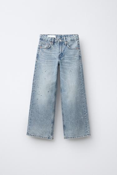 JEANS WIDE LEG BRILLOS  - Azul de Zara - Imagen 0