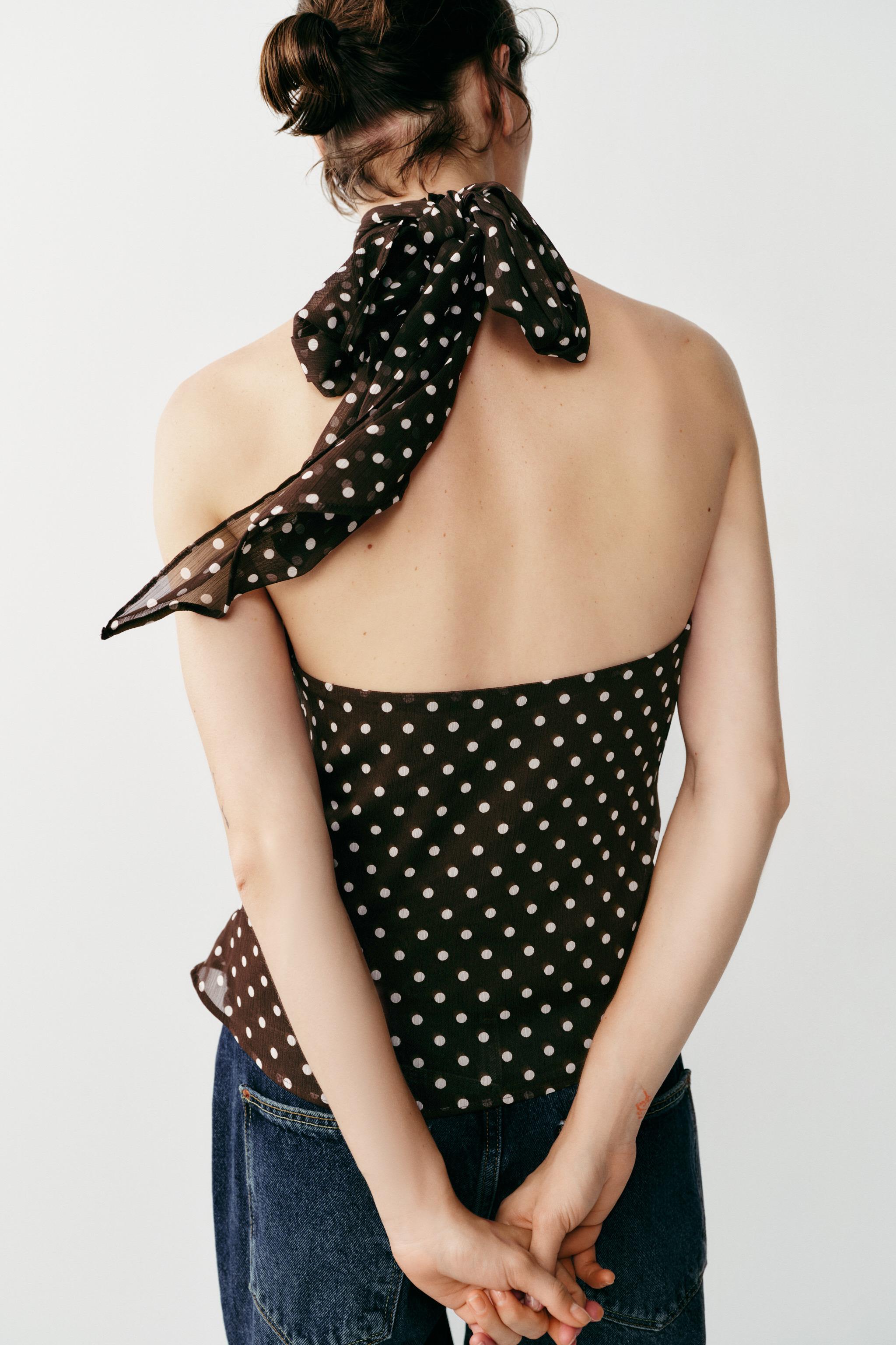 RUFFLED POLKA DOT HALTER TOP