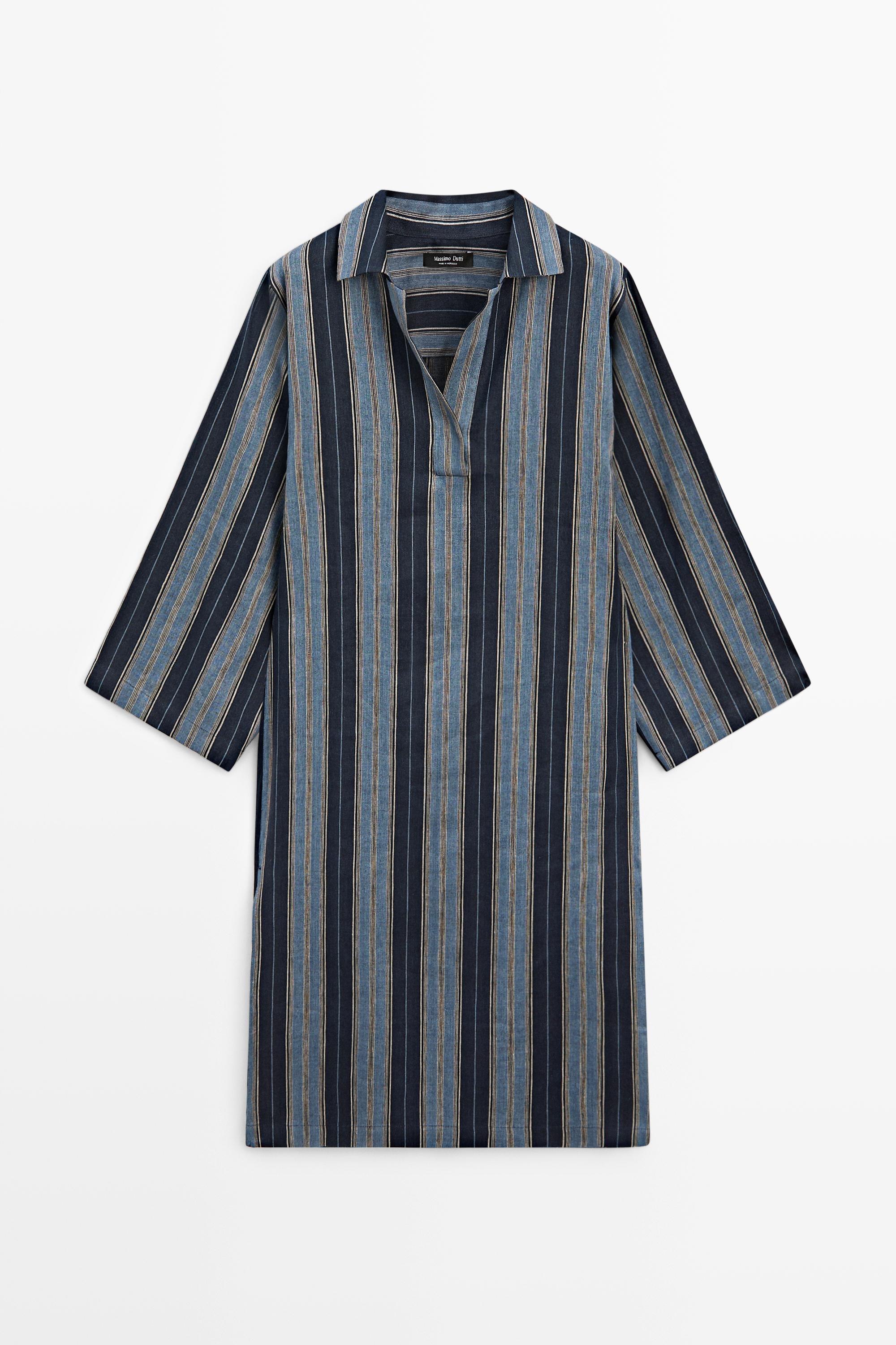 Striped linen cotton blend kaftan