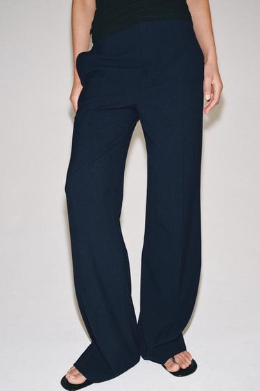 Zara ZW COLLECTION HIGH-WAISTED PANTS - Navy blue