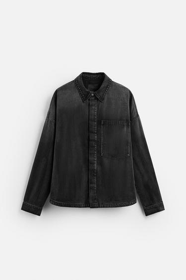 CHEMISE EN DENIM À POCHE - Noir de Zara - Image 5