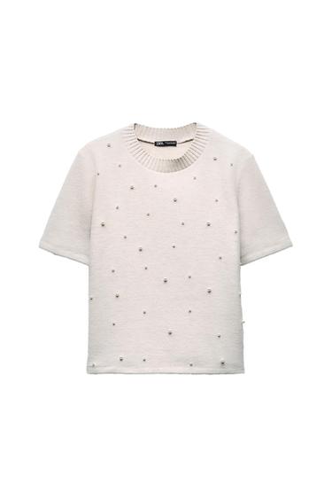 SOFT T-SHIRT WITH FAUX PEARLS