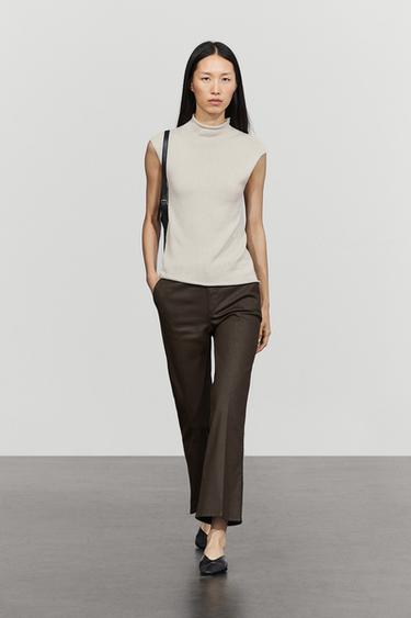Zara Rubberised cropped flare pants - Brown - Image 0