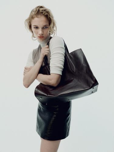 Zara Mock croc nappa leather mini skirt - Brown