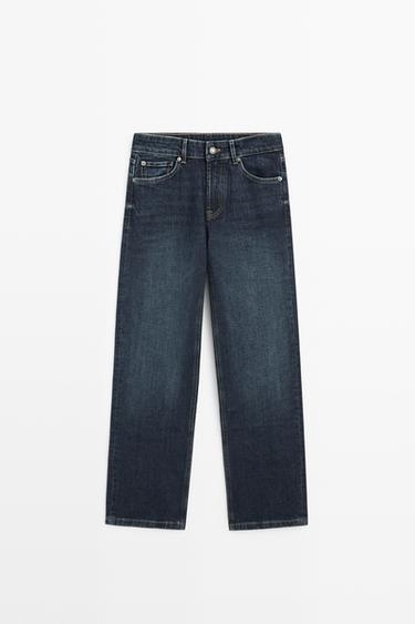 Zara High-waist cropped straight-leg jeans - Mid-blue