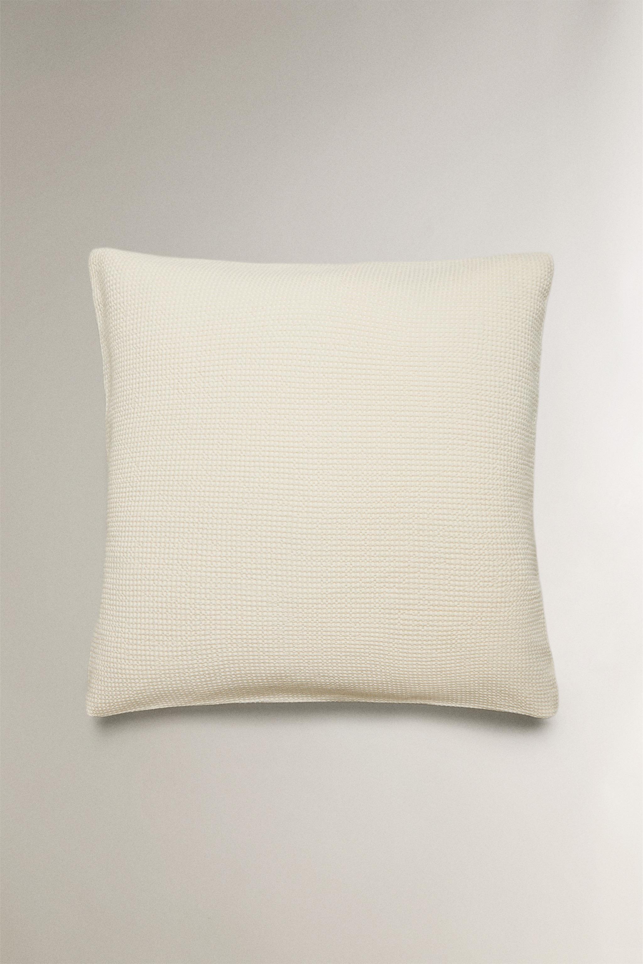 MINI WAFFLE-KNIT COTTON PILLOWCASE — Oyster-white