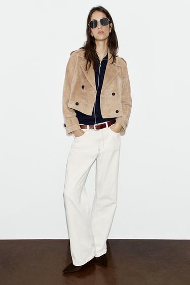 TRENCH CORTA CRUZADA 100% PIEL - Camel claro de Zara