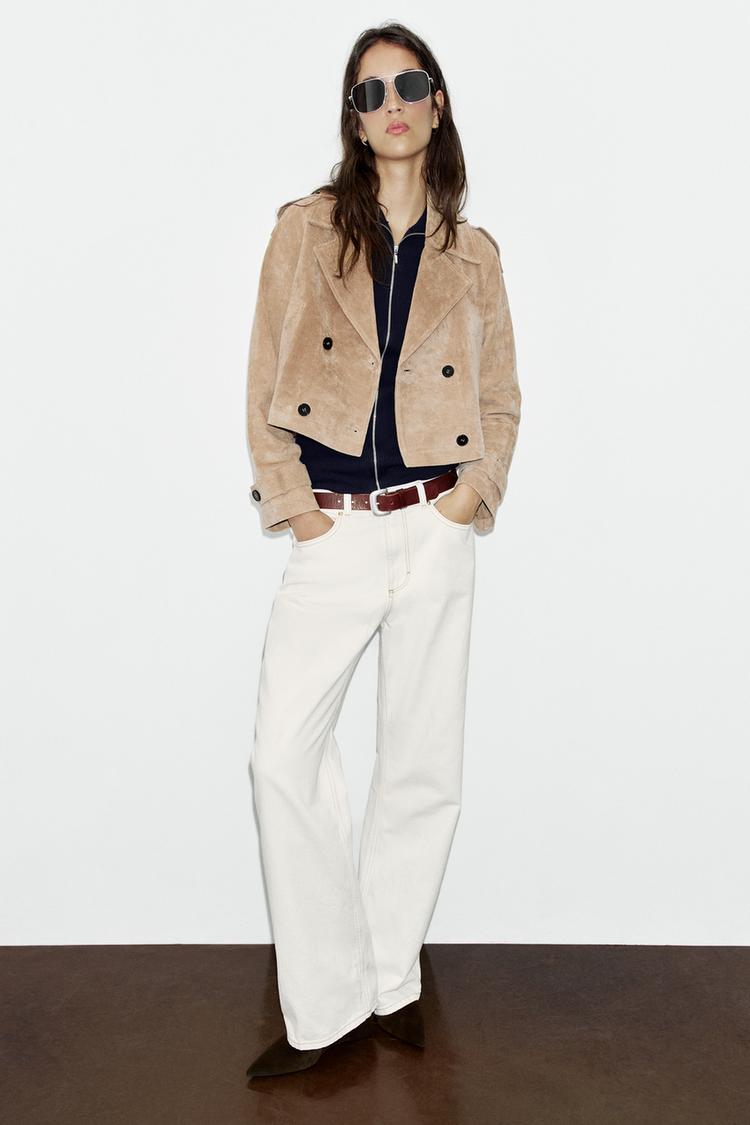100% LEATHER SHORT DOUBLE-BREASTED TRENCH COAT