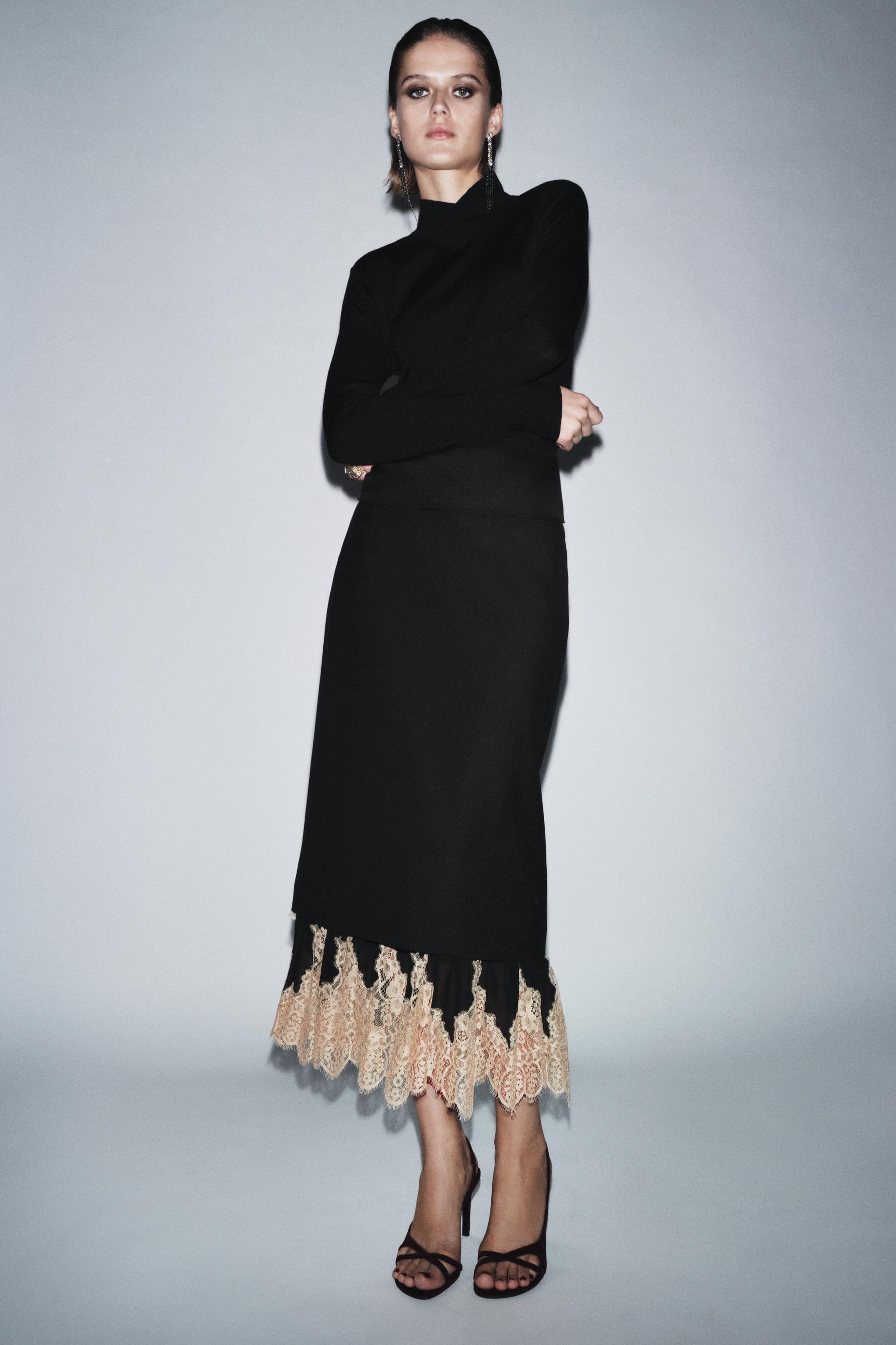 ZW COLLECTION COMBINED LACE SKIRT - Black | ZARA United States