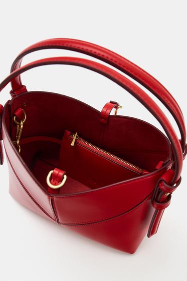 MINI BUCKET BAG WITH TOPSTITCHING - Red by Zara - Image 4