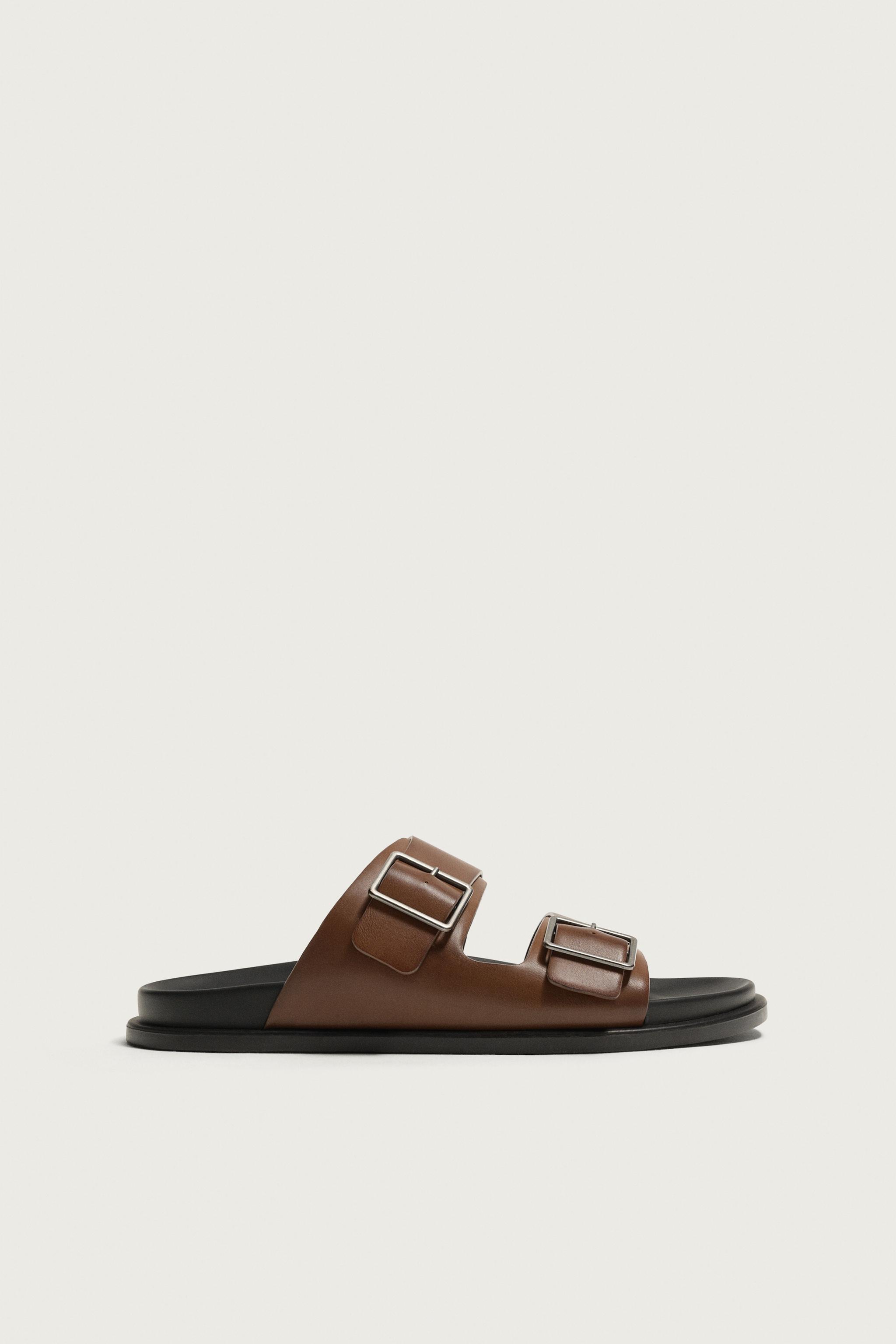 DOUBLE STRAP SANDALS — Brown
