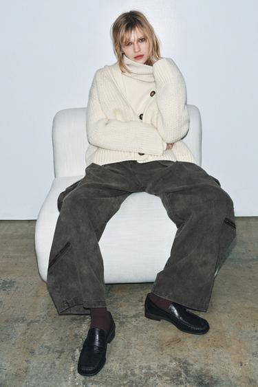 LEATHER LOAFERS WITH SQUARE TOE - Chocolate Brown by Zara