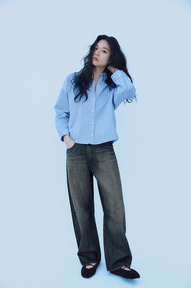 TRF 미드라이즈 배기 벌룬 진 - Zara 블랙