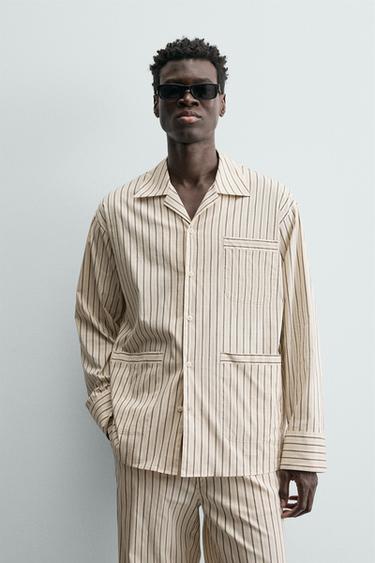RELAXED FIT STRIPED SHIRT - Beige / Navy by Zara