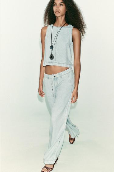 TOP Z1975 DENIM COURT - Bleu clair de Zara - Image 6