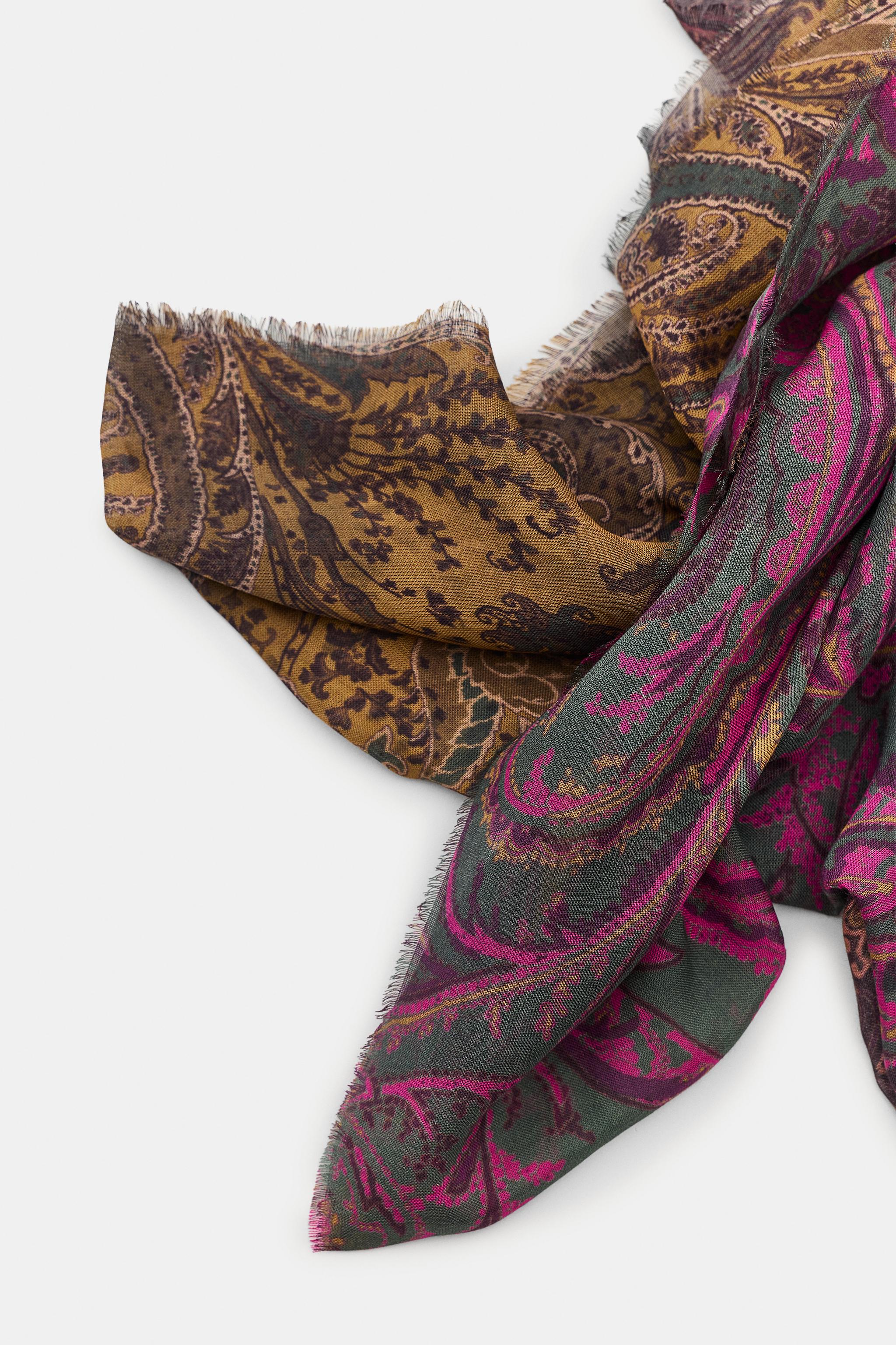 NWT. Zara Multicoloured Modal Printed Scarf