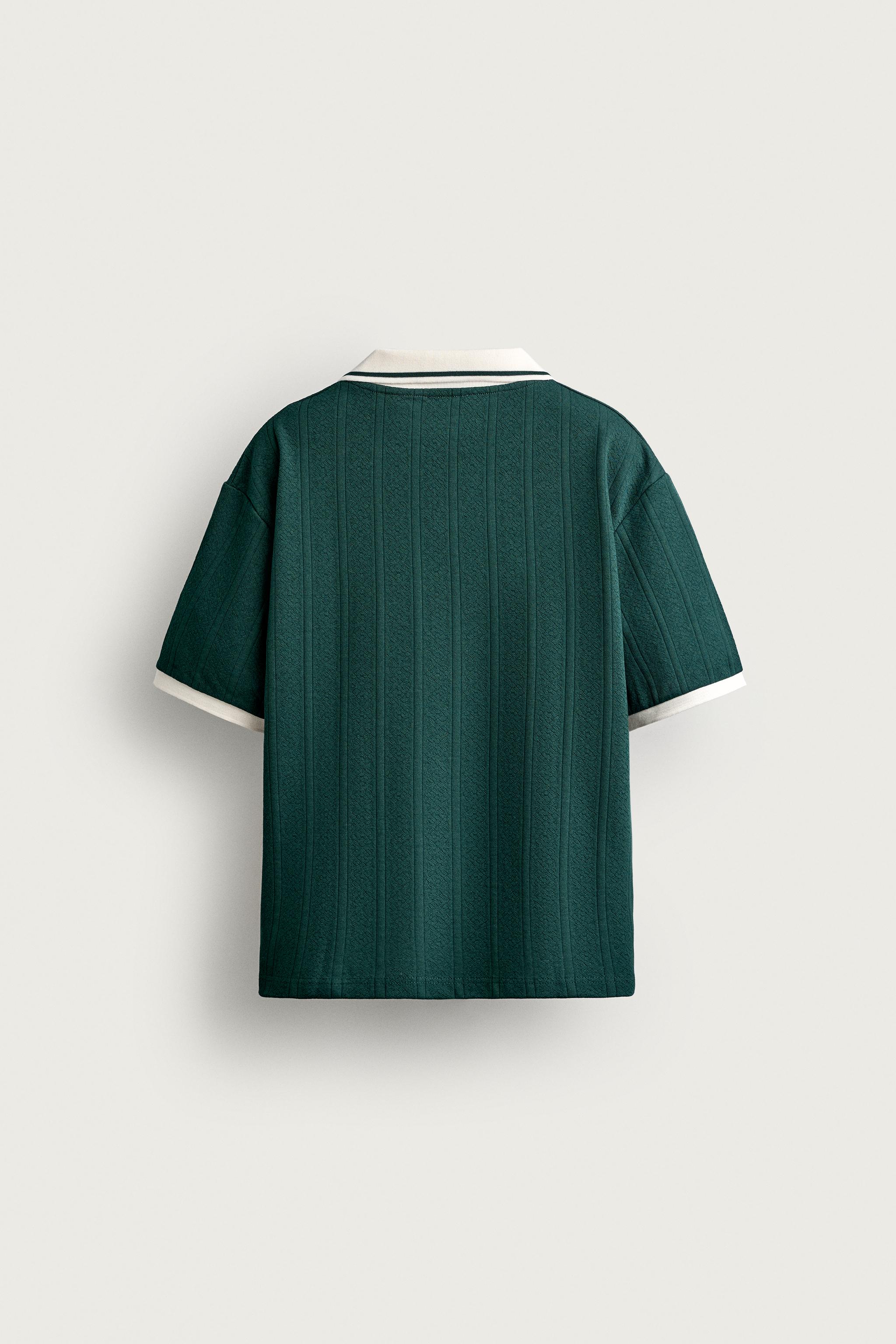 Мужские рубашки Zara RELAXED FIT TEXTURED EMBROIDERED POLO — фото 7