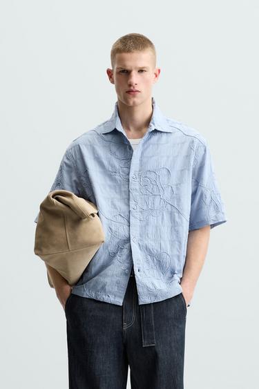 CAMISA JACQUARD BORDADO - Azul claro de Zara
