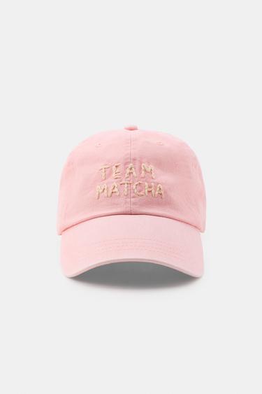 TWILL CAP WITH MATCHA TEXT - Pink by Zara
