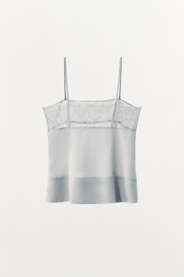 TOP GEORGETTE DENTELLE - Bleu clair de Zara - Image 4