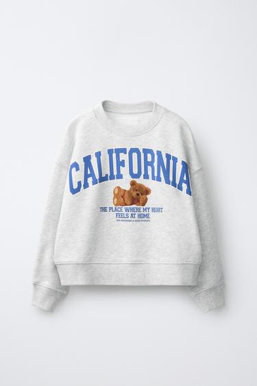 סווטשירט עם הדפס טקסט ודוב - אפור צהבהב של Zara - תמונה 0