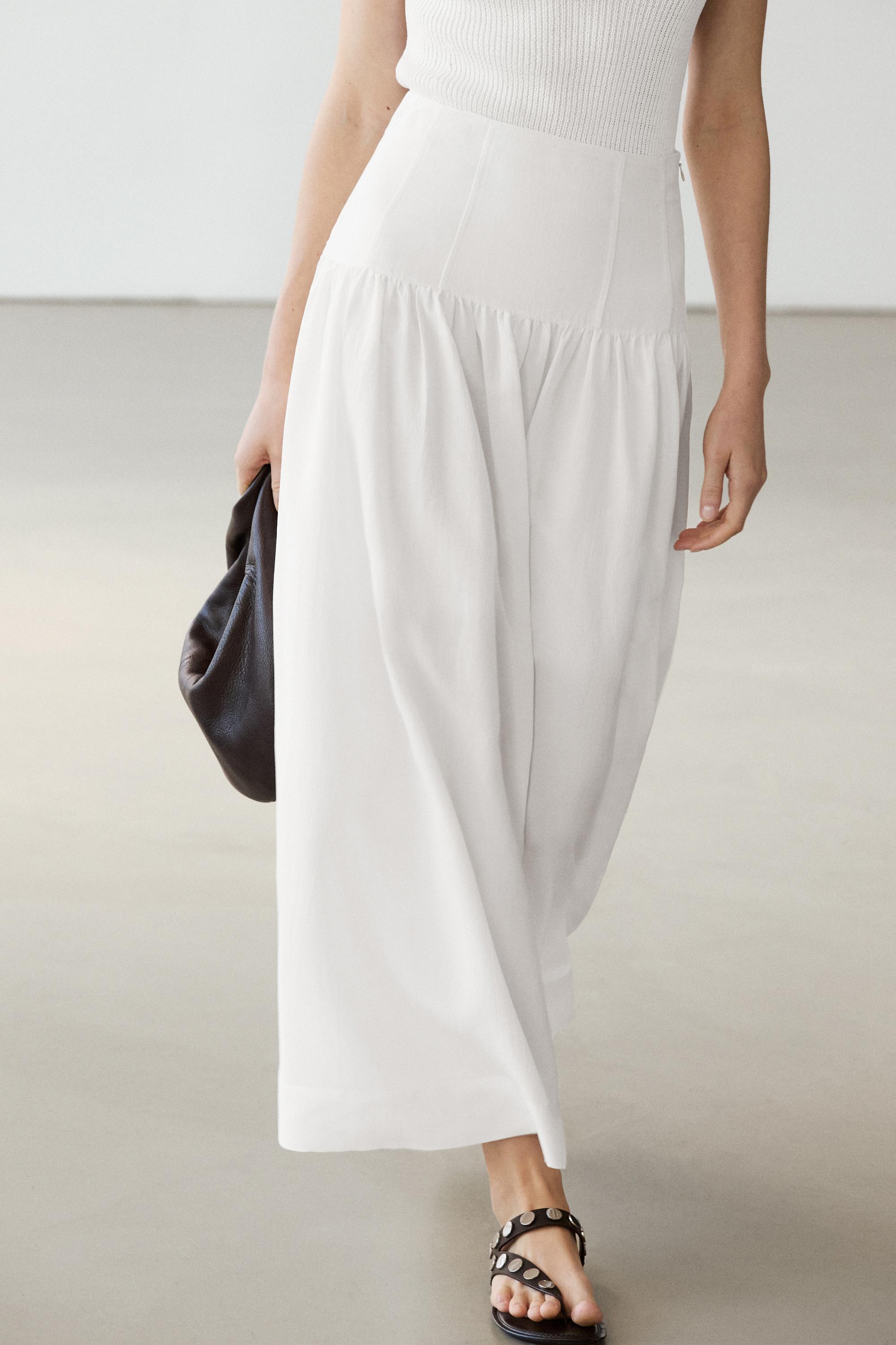 Midi skirt with yoke detail — White
