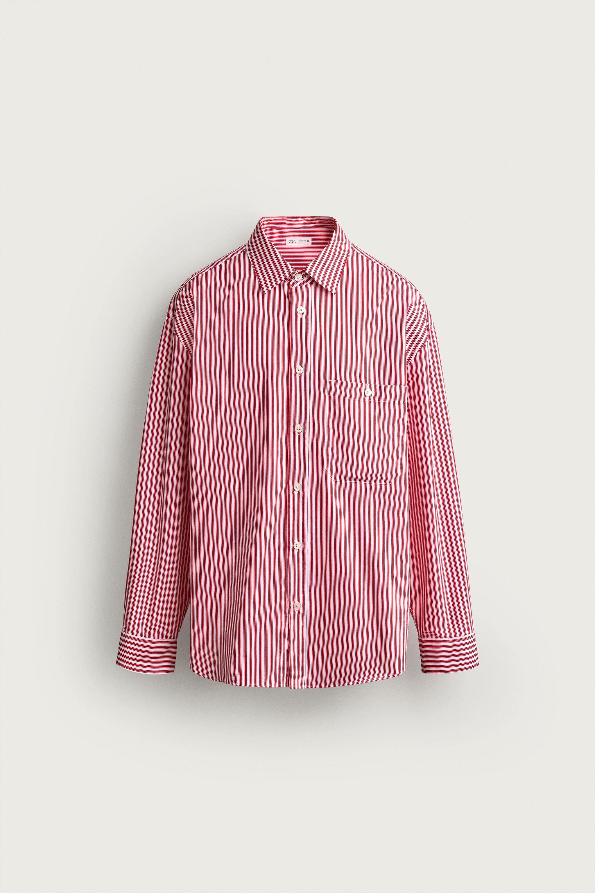 STRIPED BOXY FIT SHIRT — White / Red