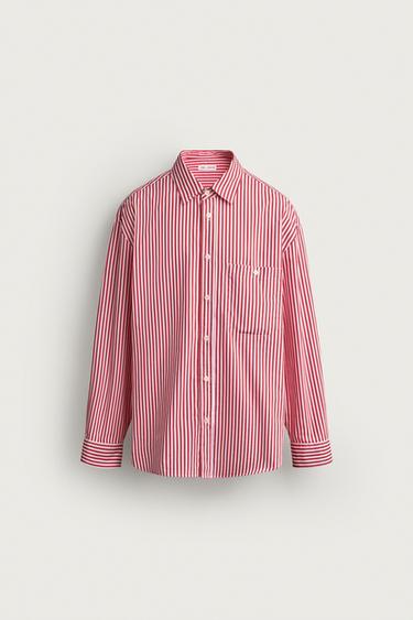 CAMISA BOXY FIT RAYAS - Blanco / Rojo de Zara