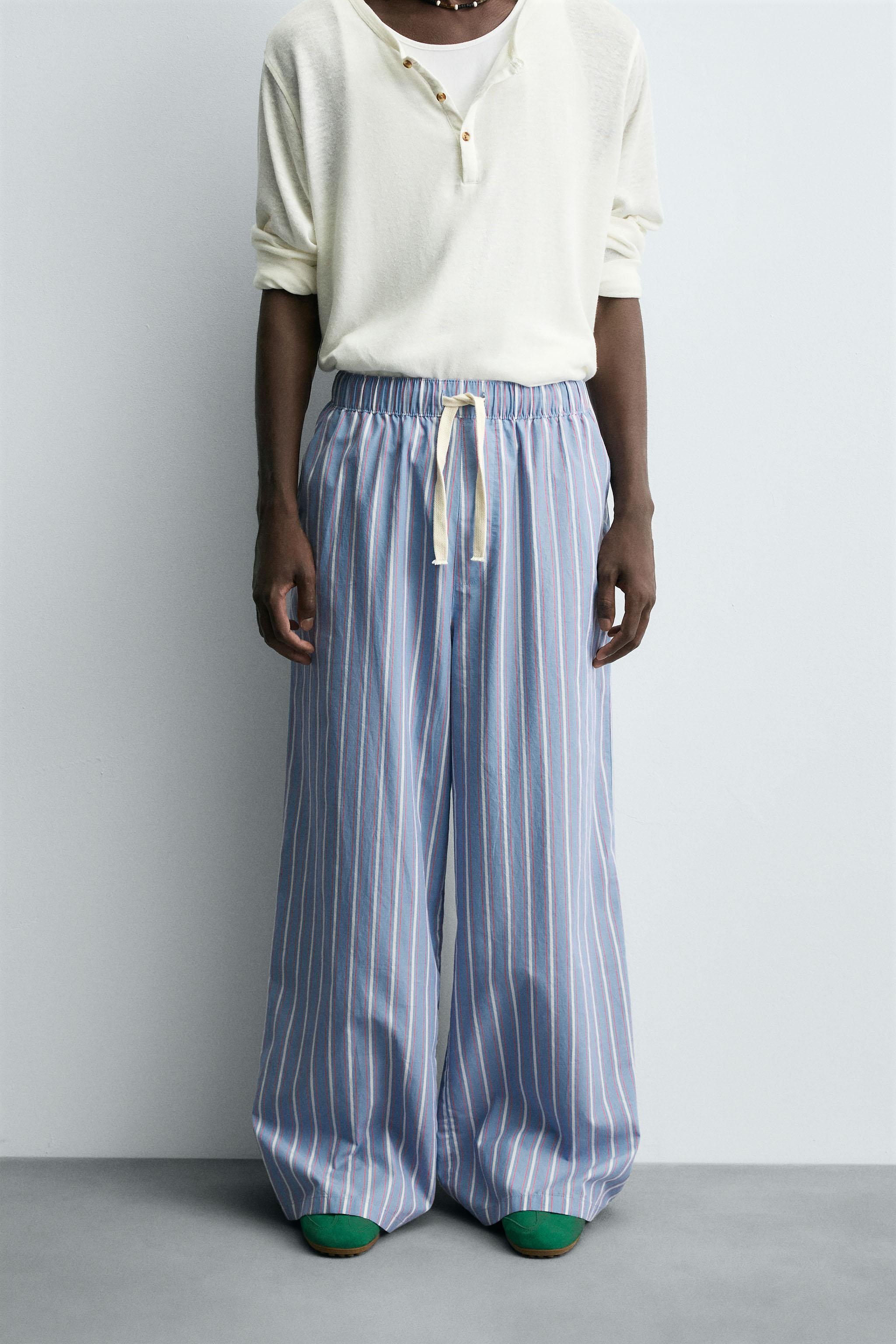 STRIPED TEXTURED PANTS - Sky blue | ZARA United States