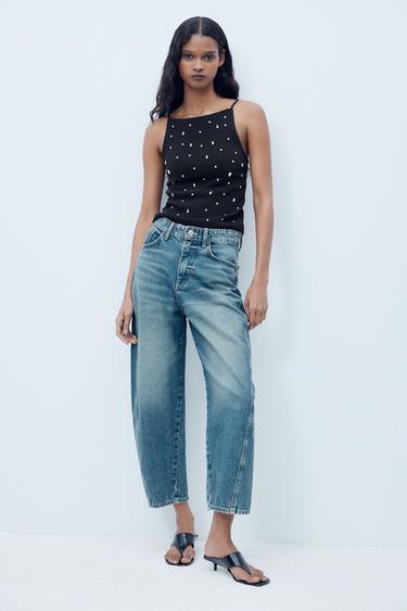 HIGH-WAISTED CROPPED TRF JEANS - Blue by Zara