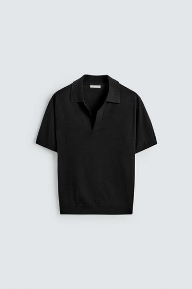 Zara REGULAR FIT KNIT POLO - Black