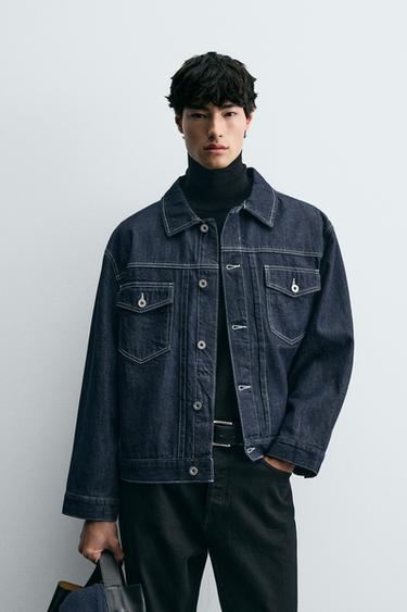 TOPSTITCHED DENIM JACKET - Navy blue by Zara