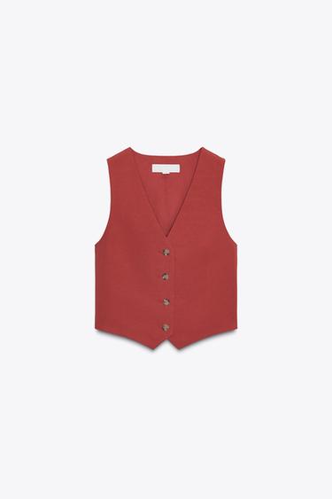 Zara LINEN VEST WITH BACK OPENING - Red