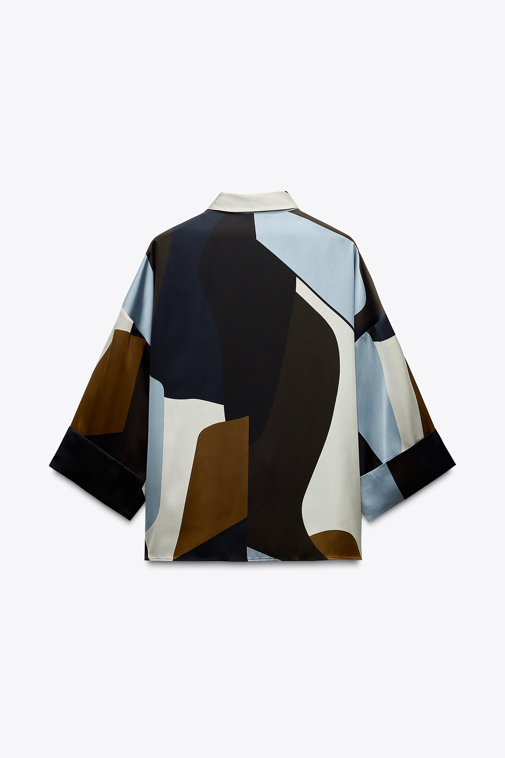 SATIN EFFECT PRINTED SHIRT - Black / Ecru | ZARA United States