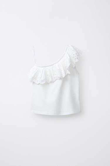 CAMISETA ASIMÉTRICA VOLANTE - Blanco de Zara
