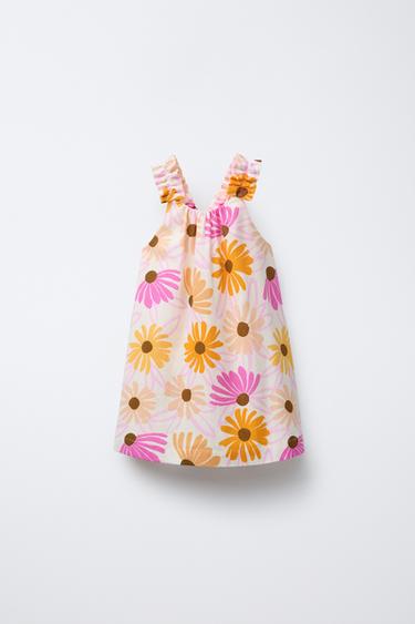 Zara FLORAL LINEN DRESS - Multicolored