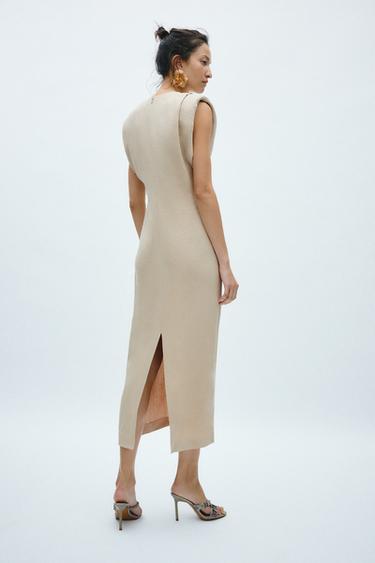 ROBE À ÉPAULETTES EN MÉLANGE DE LIN ZW COLLECTION - Marron clair de Zara - Image 3