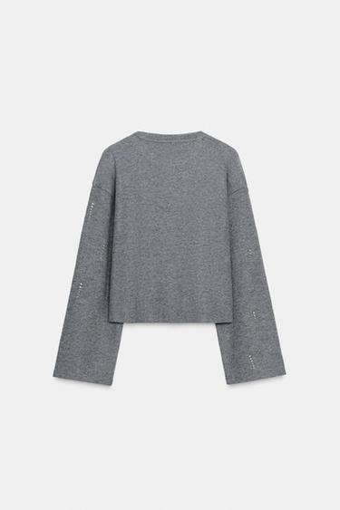 SWEAT CANNELÉ À BRILLANTS - Gris chiné de Zara - Image 6