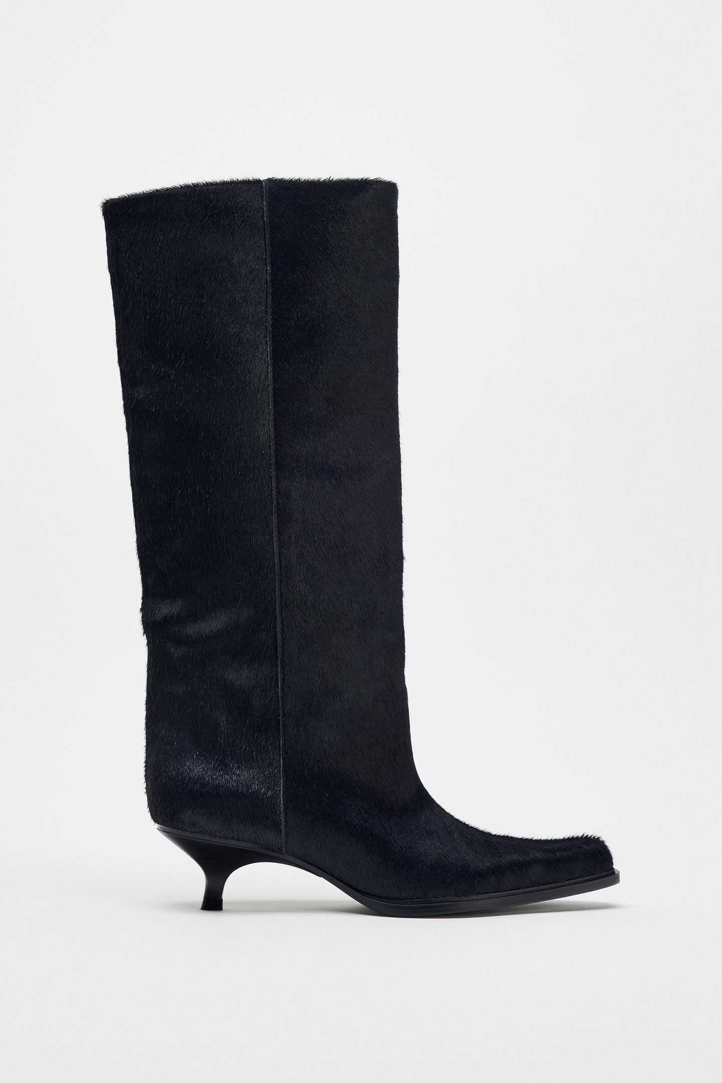 Женские ботинки Zara Textured Leather Kitten, цвет: Тёмный синий — фото 3