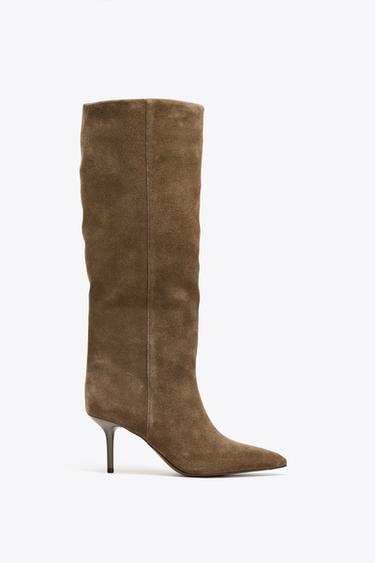 SPLIT SUEDE STILETTO HEEL BOOTS - Taupe Grey by Zara
