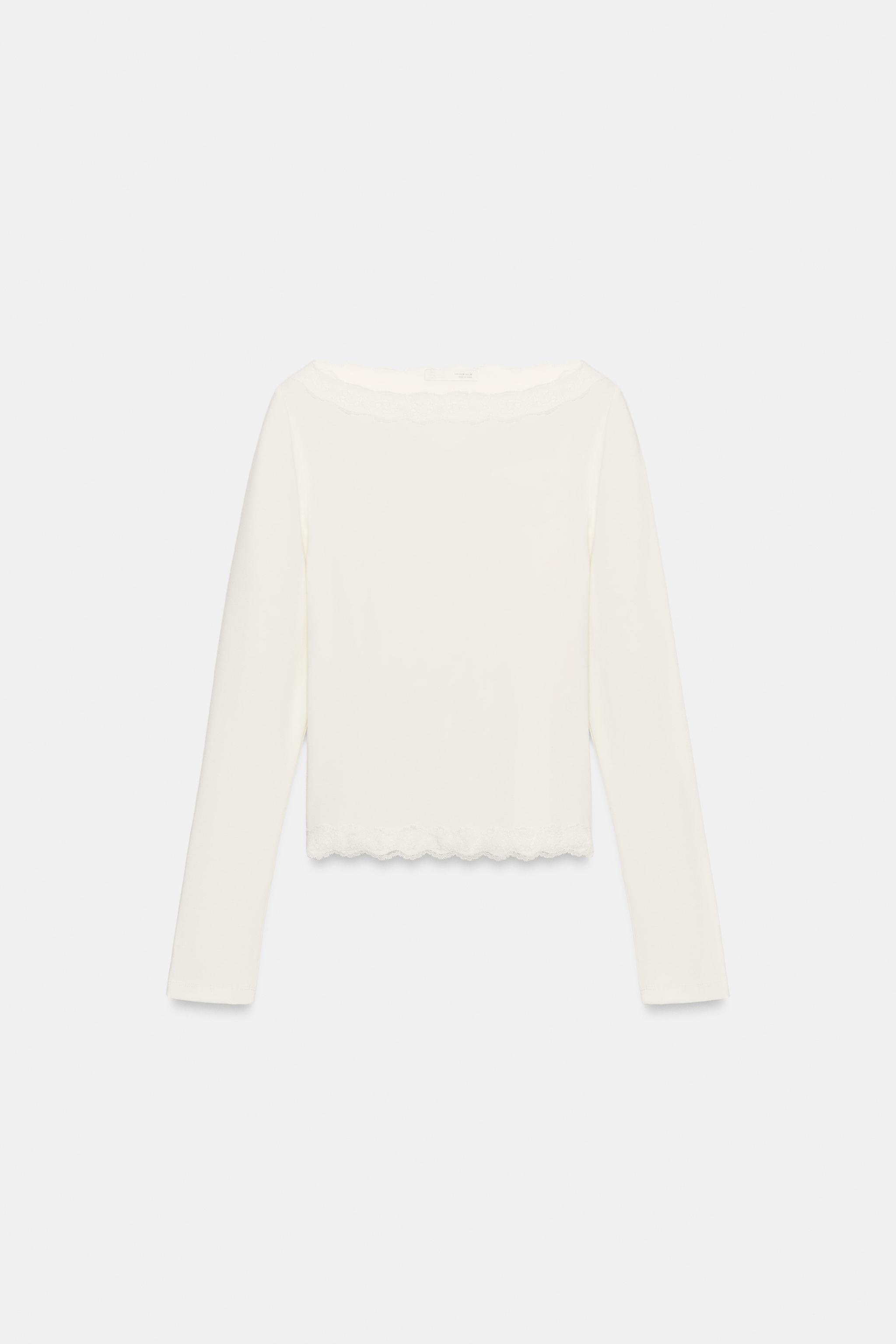 Zara Geniş Yaka Dantelli Top görsel 4